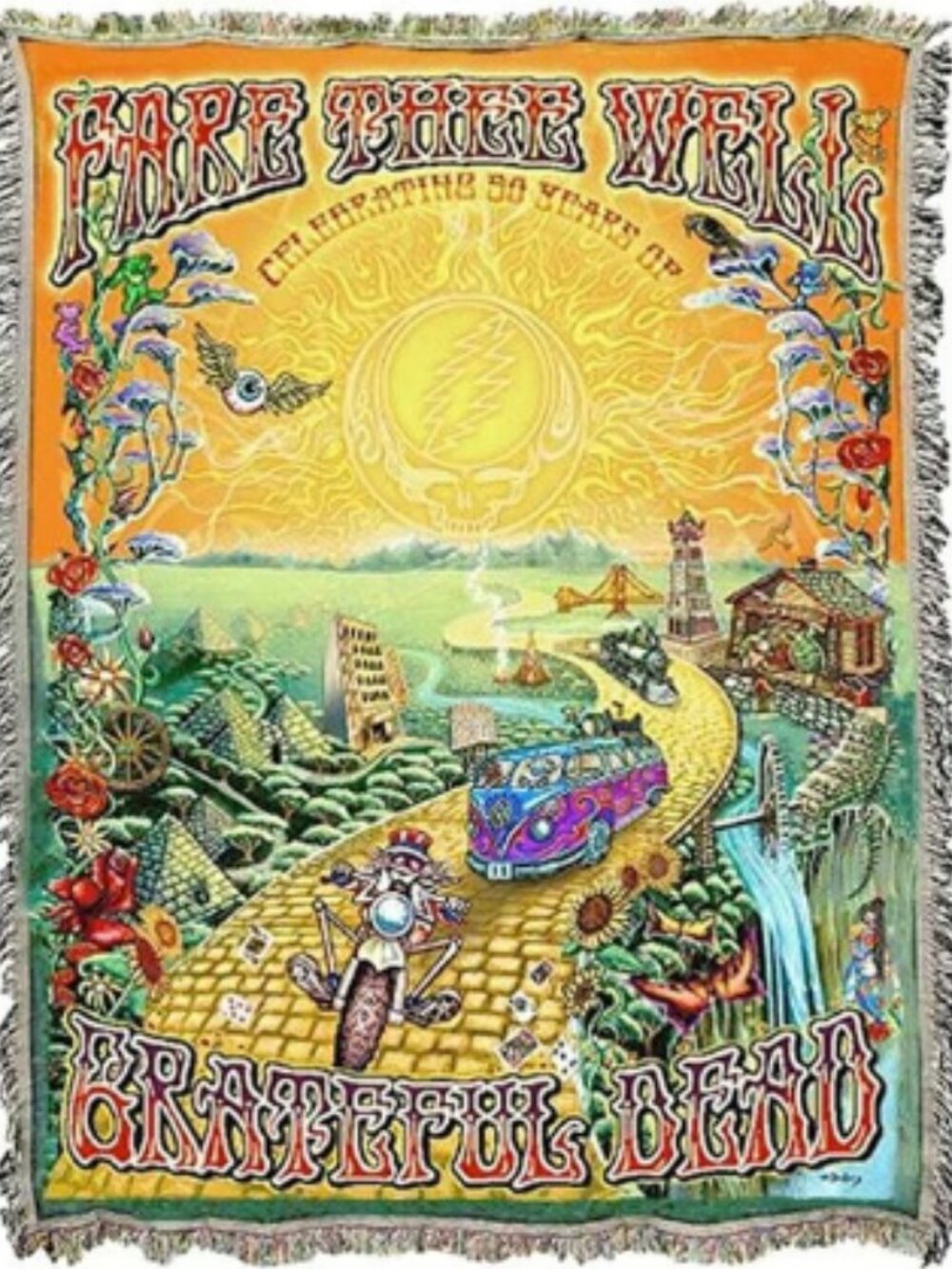 Grateful Dead Golden Road Woven Blanket ~ Official Fare Thee Well ~ Brand New!